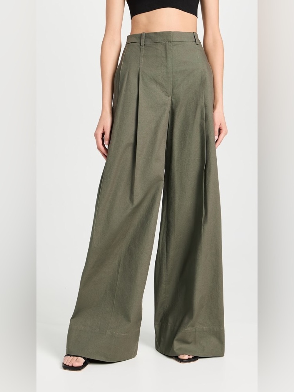 NWT new LOFT Wide-Leg High-Waist Creased Pants in Olive Green